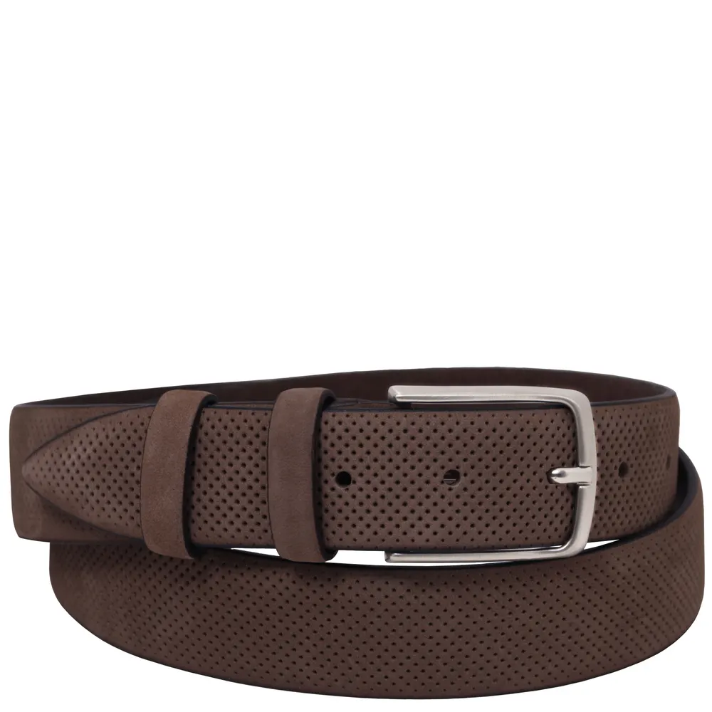 Elegant perforated nubuck leather belt 35mm - 105 cm