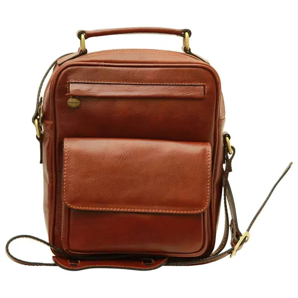 Leather Shoulder Bag with front pocket