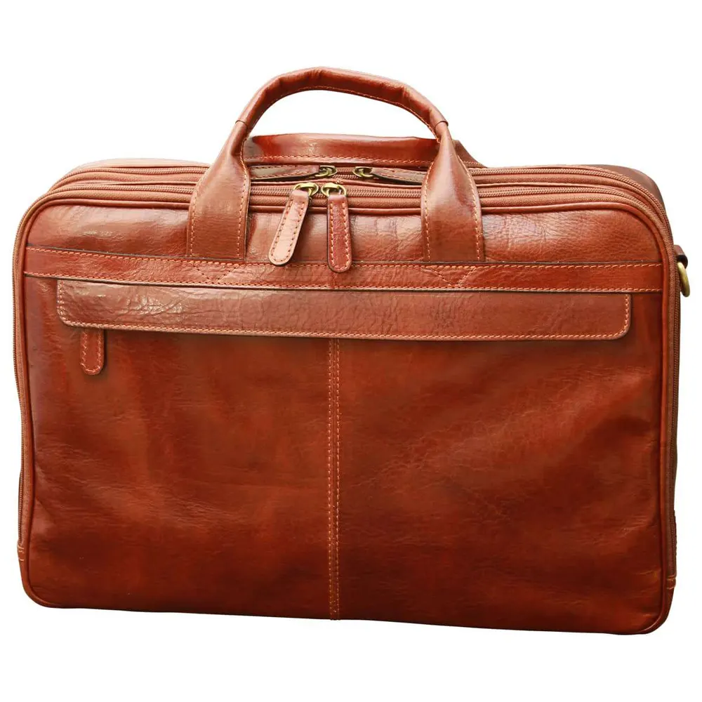 Esclusiva II Leather Laptop Briefcase - Brown