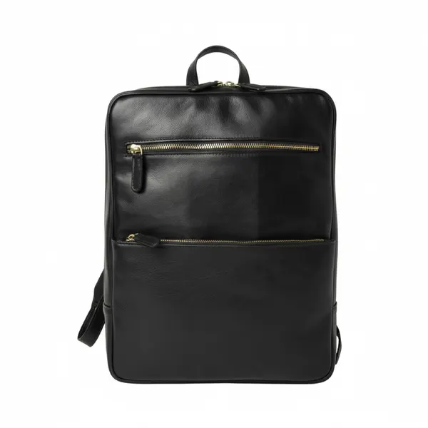 Leather backpack with backside troller strap